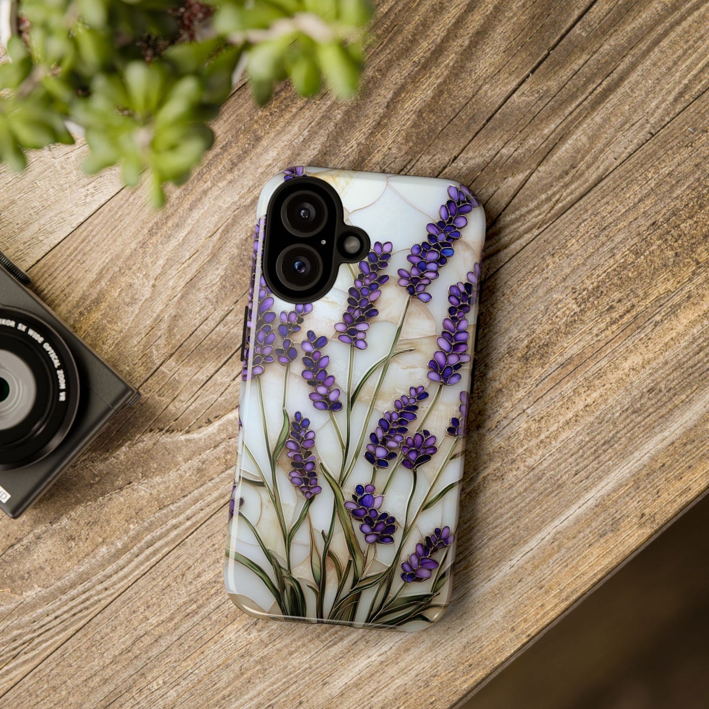 Floral Phone Case With Lavender in Stained Glass Motif