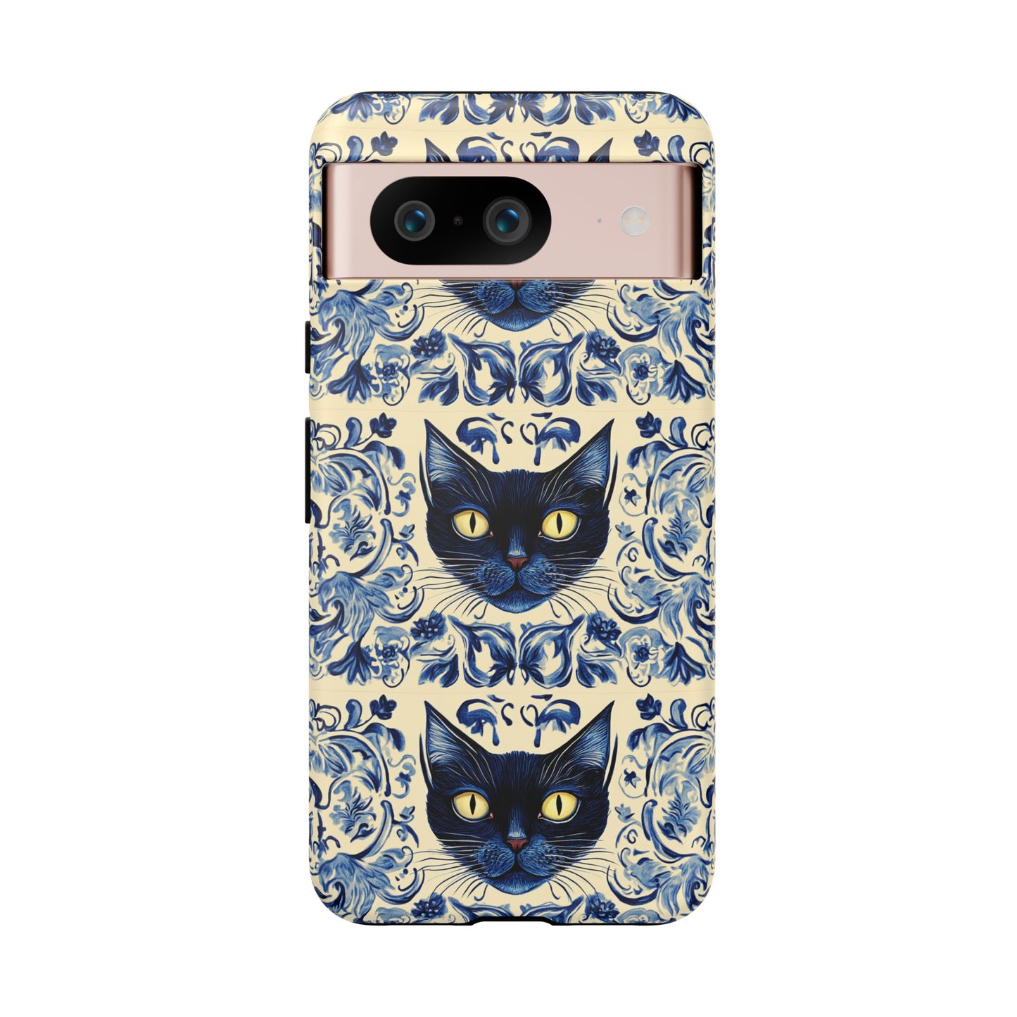 Tough Phone Case - Mediterranean Tile Motif With Blue Cats