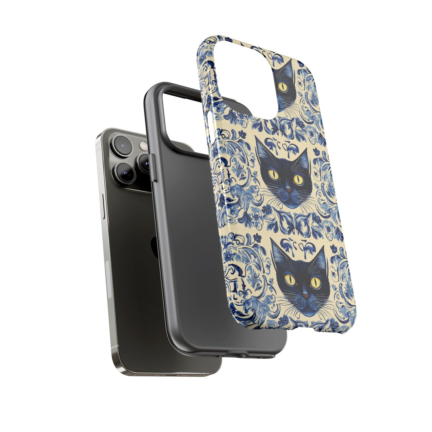 Tough Phone Case - Mediterranean Tile Motif With Blue Cats