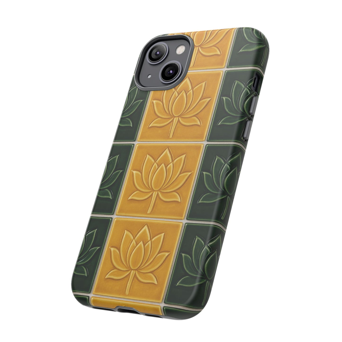 Tough Phone Cases - Mustard Yellow & Green Ceramic Tile From Caldas Da Rhaina, Portugal