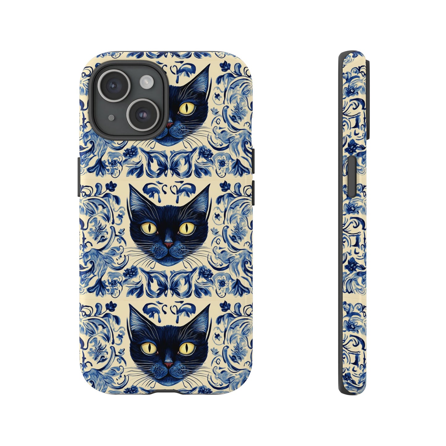 Tough Phone Case - Mediterranean Tile Motif With Blue Cats