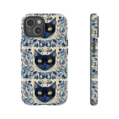 Tough Phone Case - Mediterranean Tile Motif With Blue Cats