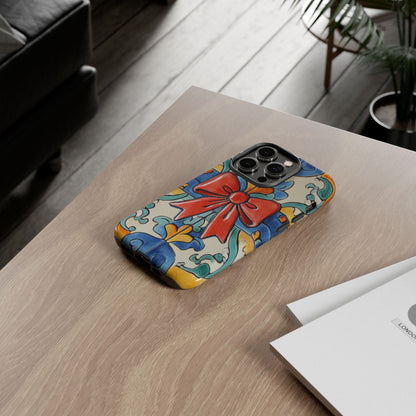 Colourful Ceramic Tile Design Phone Case With Red Bow