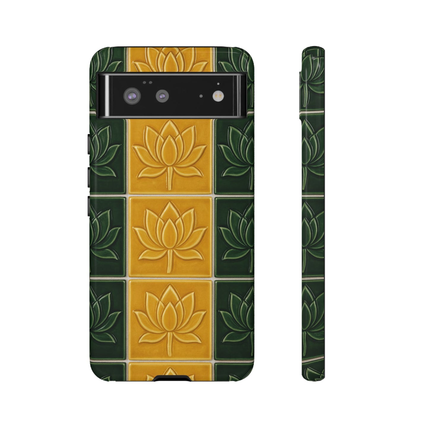 Tough Phone Cases - Mustard Yellow & Green Ceramic Tile From Caldas Da Rhaina, Portugal
