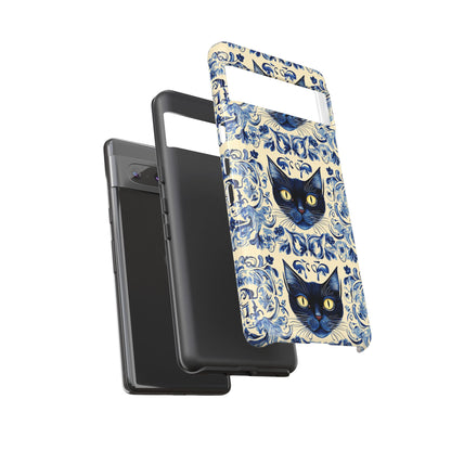 Tough Phone Case - Mediterranean Tile Motif With Blue Cats
