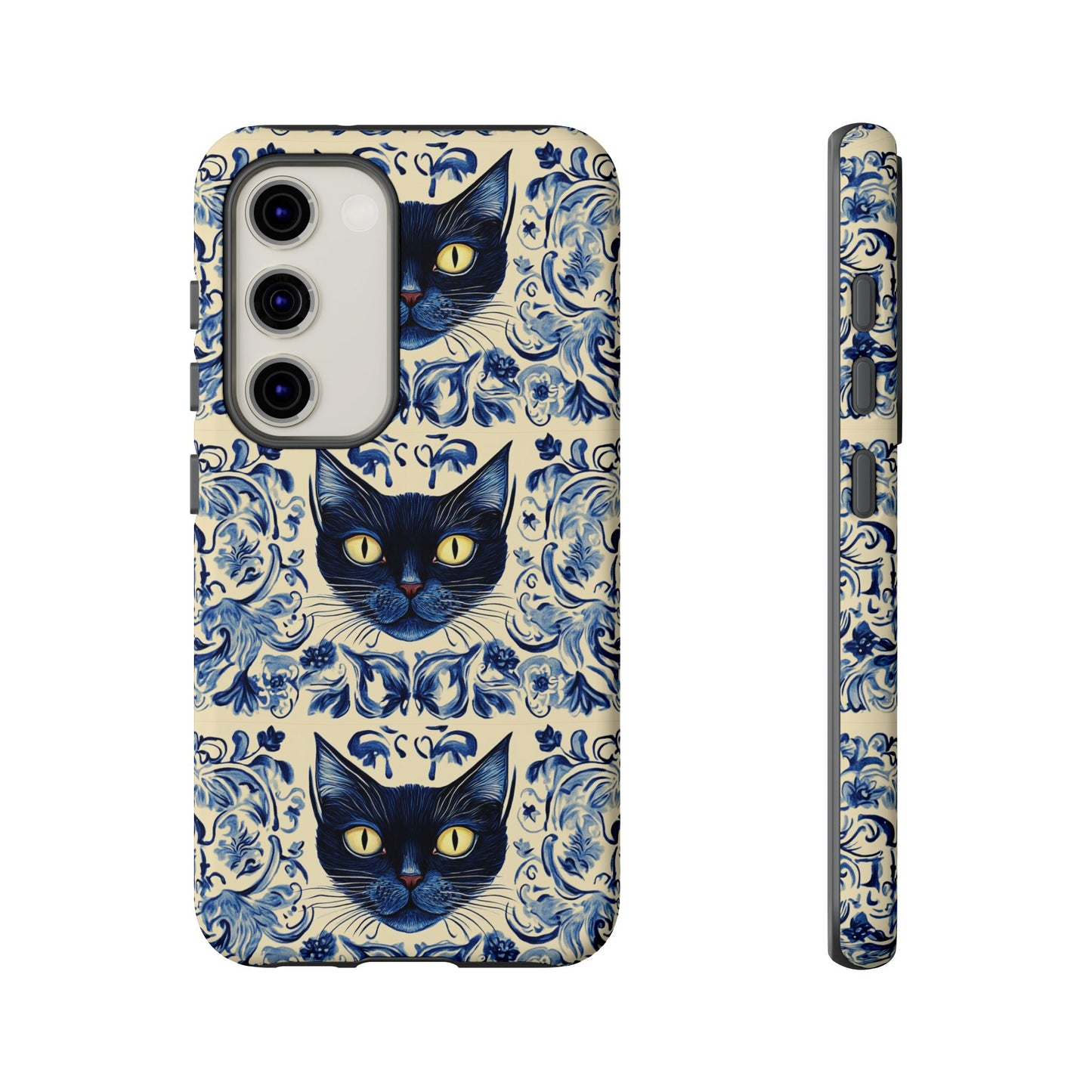 Tough Phone Case - Mediterranean Tile Motif With Blue Cats