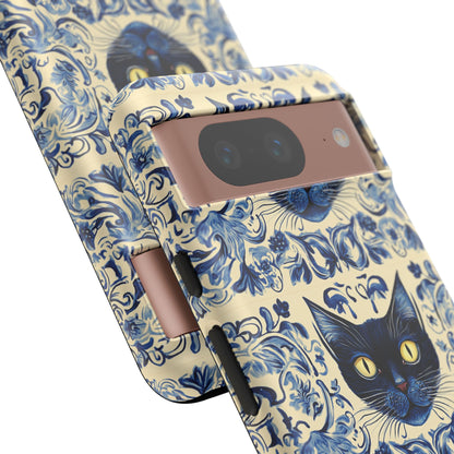 Tough Phone Case - Mediterranean Tile Motif With Blue Cats