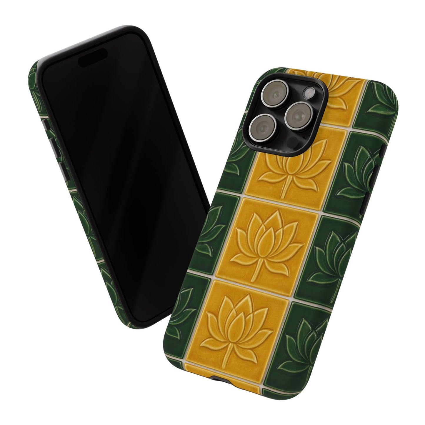 Tough Phone Cases - Mustard Yellow & Green Ceramic Tile From Caldas Da Rhaina, Portugal