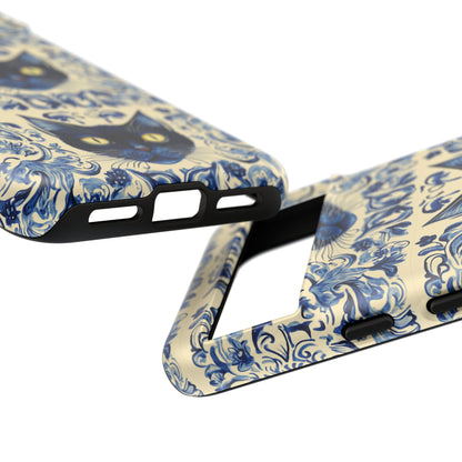 Tough Phone Case - Mediterranean Tile Motif With Blue Cats