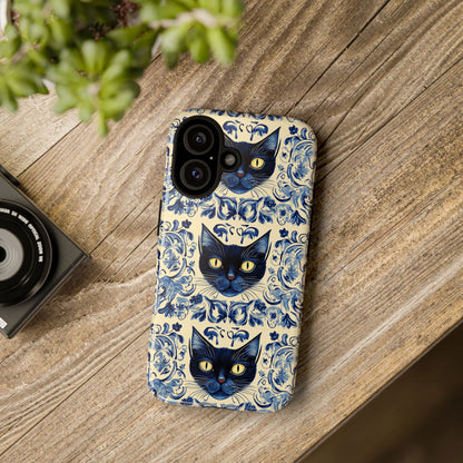 Tough Phone Case - Mediterranean Tile Motif With Blue Cats