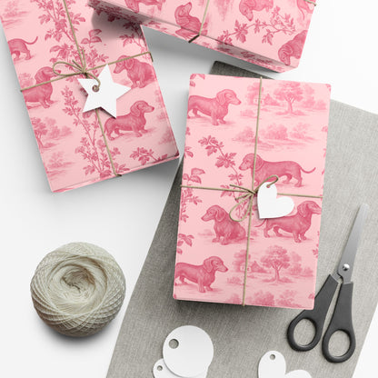 Dachshunds Gift Wrapping Paper in Pastel Pink Toile Aesthetic