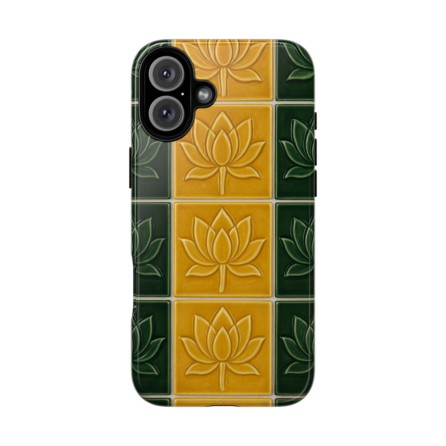 Tough Phone Cases - Mustard Yellow & Green Ceramic Tile From Caldas Da Rhaina, Portugal