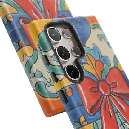 Colourful Ceramic Tile Design Phone Case With Red Bow