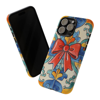 Colourful Ceramic Tile Design Phone Case With Red Bow