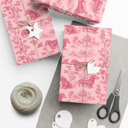 Dachshunds Gift Wrapping Paper in Pastel Pink Toile Aesthetic