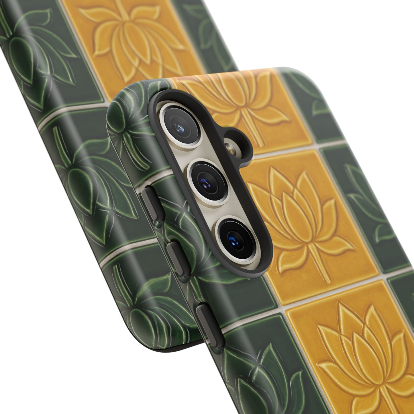 Tough Phone Cases - Mustard Yellow & Green Ceramic Tile From Caldas Da Rhaina, Portugal