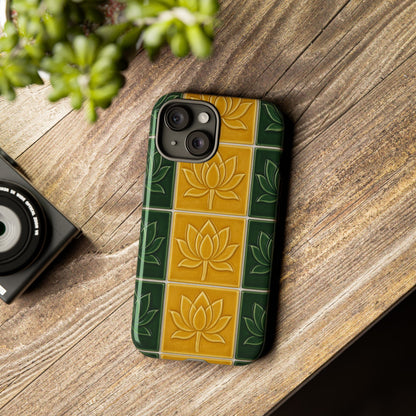 Tough Phone Cases - Mustard Yellow & Green Ceramic Tile From Caldas Da Rhaina, Portugal