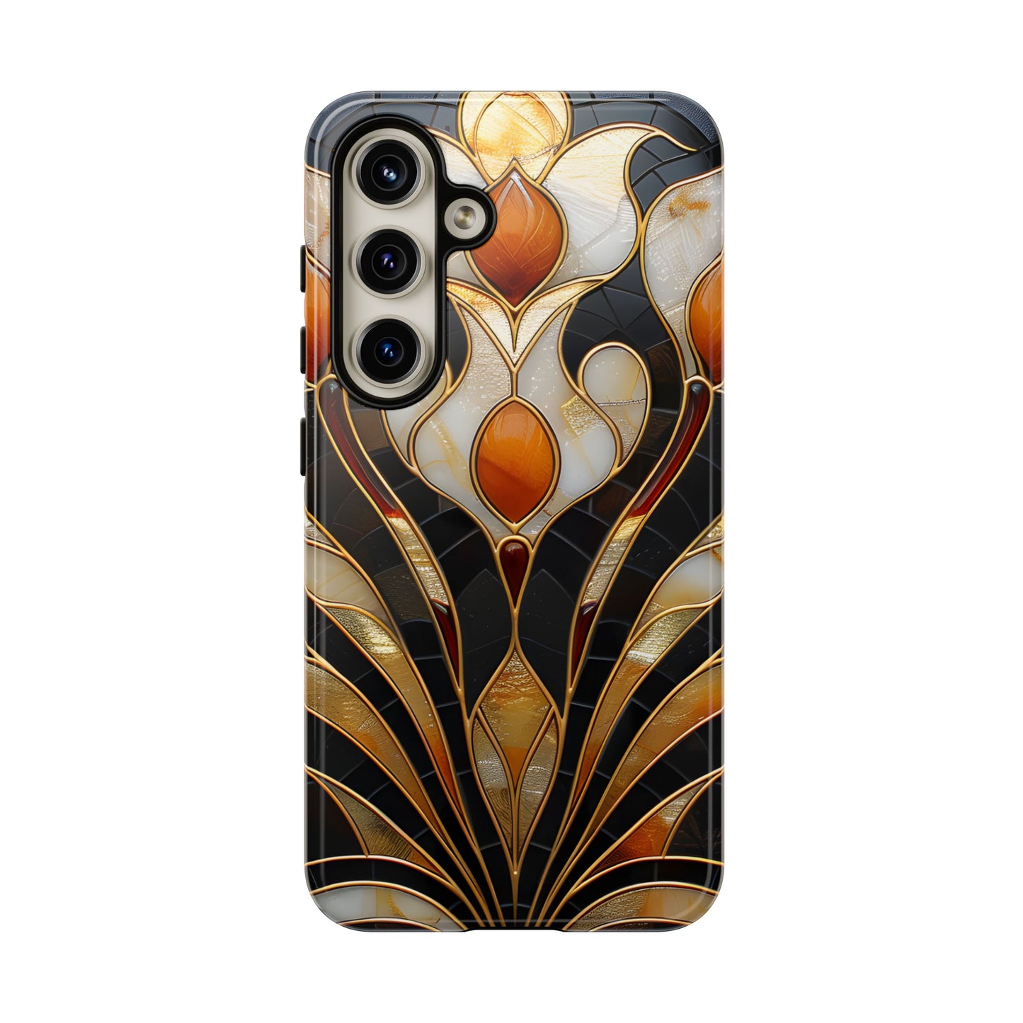 Art Deco Stained Glass Phone Case – Elegant Gold & Black Design