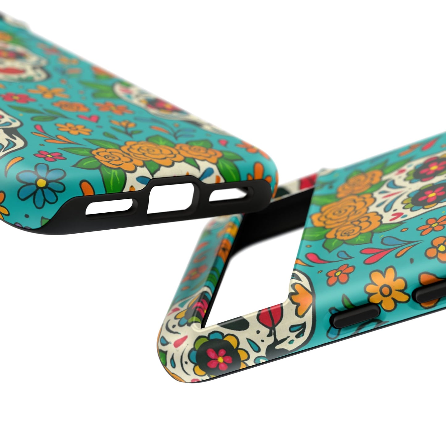 Teal Mexican Style Phone Cases With Floral Skulls - Dia De Los Muertos