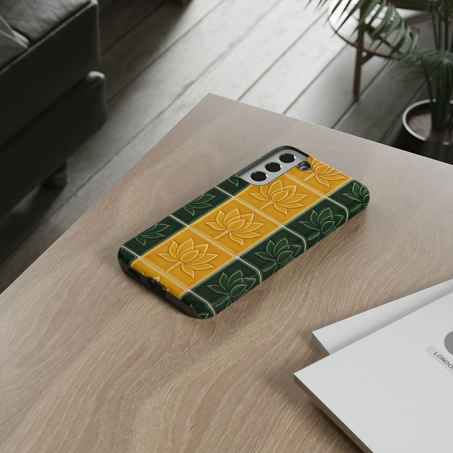 Tough Phone Cases - Mustard Yellow & Green Ceramic Tile From Caldas Da Rhaina, Portugal
