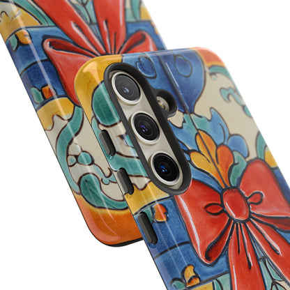 Colourful Ceramic Tile Design Phone Case With Red Bow