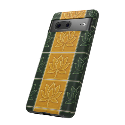 Tough Phone Cases - Mustard Yellow & Green Ceramic Tile From Caldas Da Rhaina, Portugal