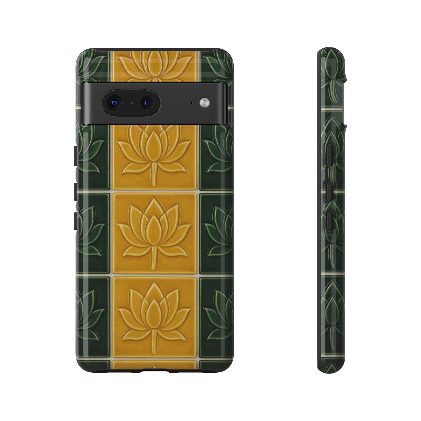 Tough Phone Cases - Mustard Yellow & Green Ceramic Tile From Caldas Da Rhaina, Portugal