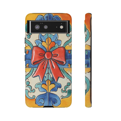 Colourful Ceramic Tile Design Phone Case With Red Bow