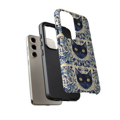 Tough Phone Case - Mediterranean Tile Motif With Blue Cats
