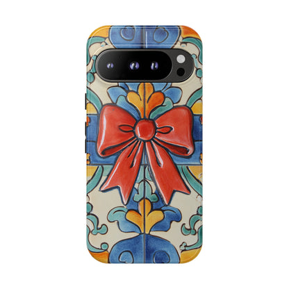 Colourful Ceramic Tile Design Phone Case With Red Bow
