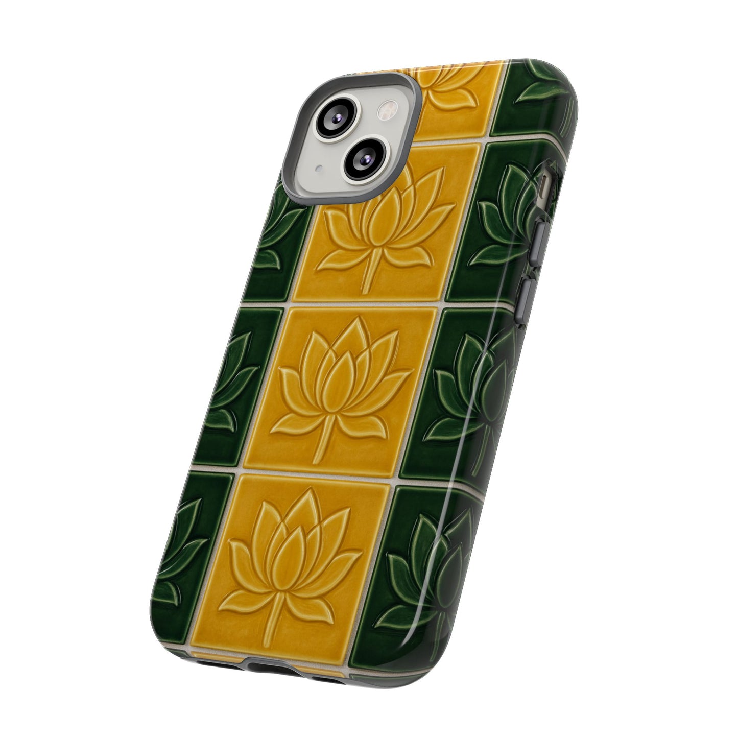 Tough Phone Cases - Mustard Yellow & Green Ceramic Tile From Caldas Da Rhaina, Portugal