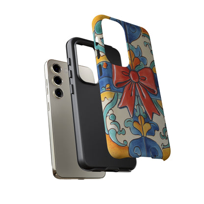Colourful Ceramic Tile Design Phone Case With Red Bow