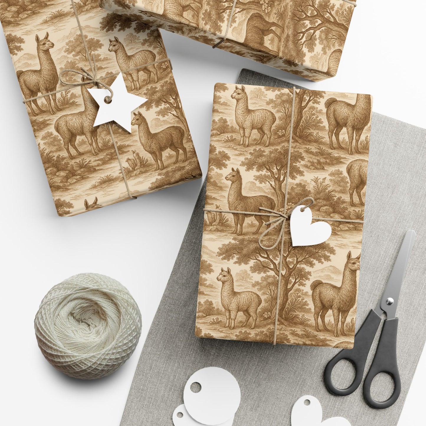 Toile De Joyu Gift Wrapping Paper With Llamas, Vintage Style Alpacas Present Wraps