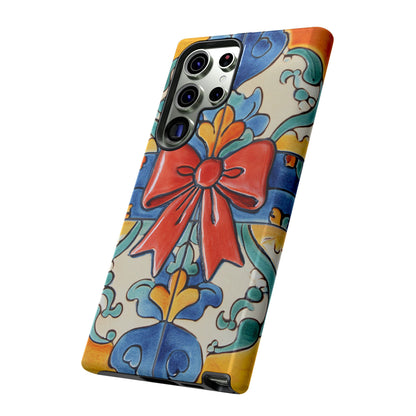 Colourful Ceramic Tile Design Phone Case With Red Bow