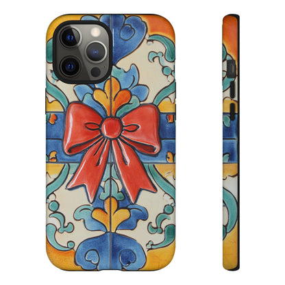 Colourful Ceramic Tile Design Phone Case With Red Bow