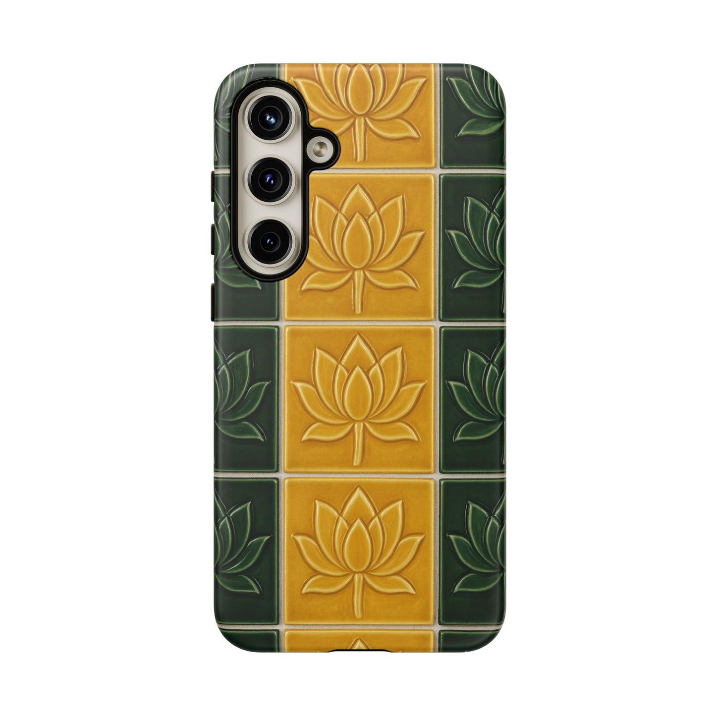 Tough Phone Cases - Mustard Yellow & Green Ceramic Tile From Caldas Da Rhaina, Portugal