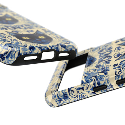 Tough Phone Case - Mediterranean Tile Motif With Blue Cats
