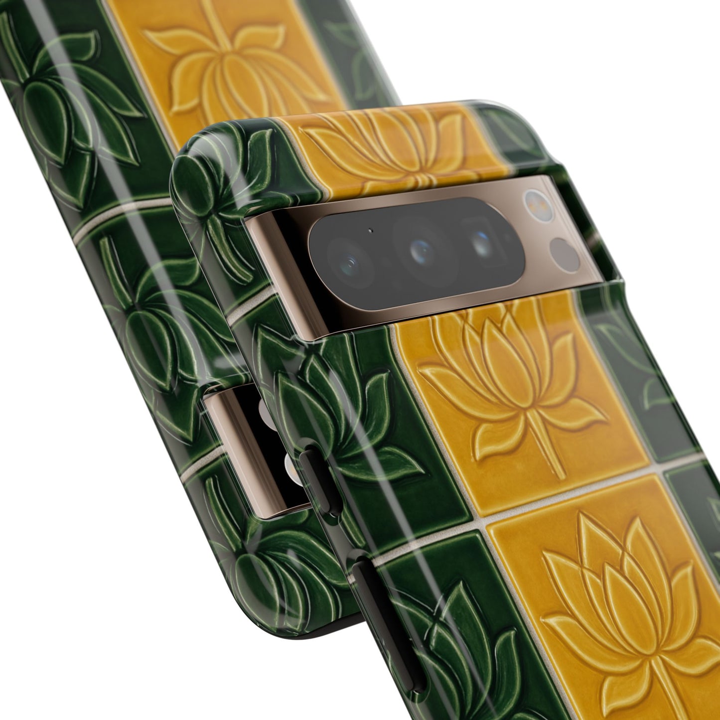 Tough Phone Cases - Mustard Yellow & Green Ceramic Tile From Caldas Da Rhaina, Portugal