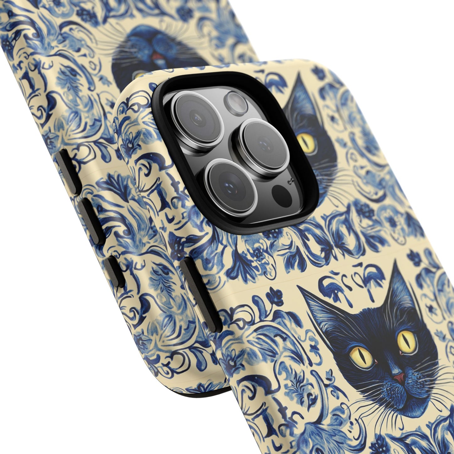 Tough Phone Case - Mediterranean Tile Motif With Blue Cats