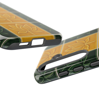 Tough Phone Cases - Mustard Yellow & Green Ceramic Tile From Caldas Da Rhaina, Portugal