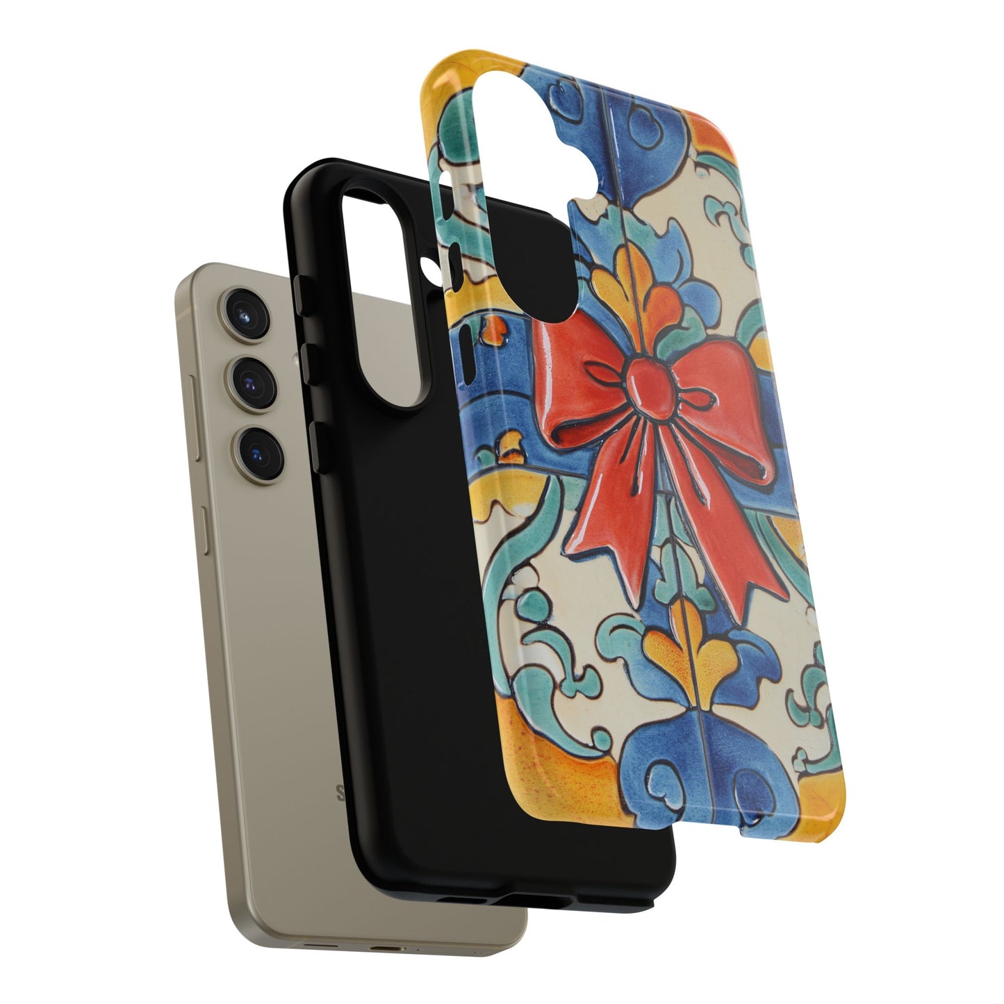 Colourful Ceramic Tile Design Phone Case With Red Bow