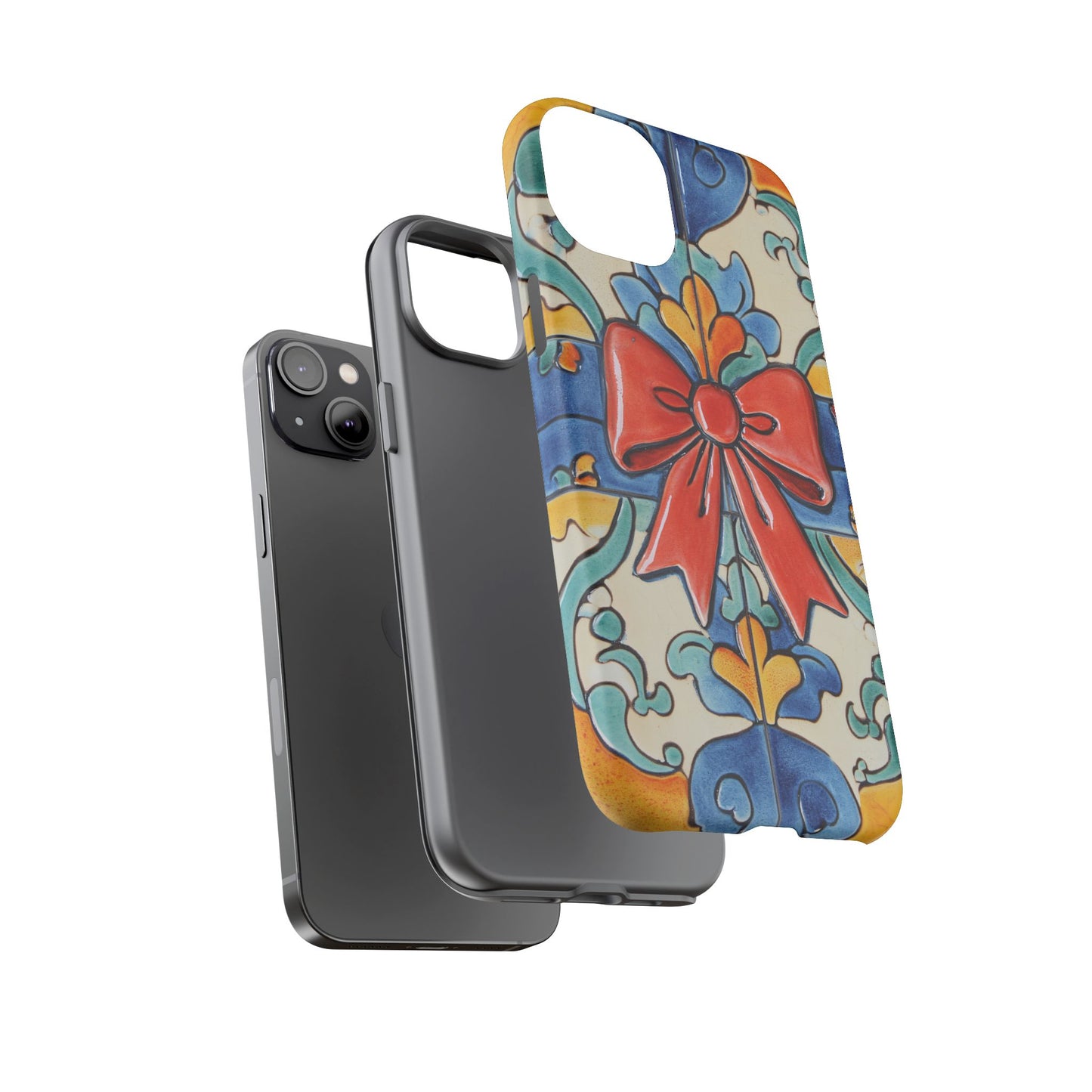 Colourful Ceramic Tile Design Phone Case With Red Bow