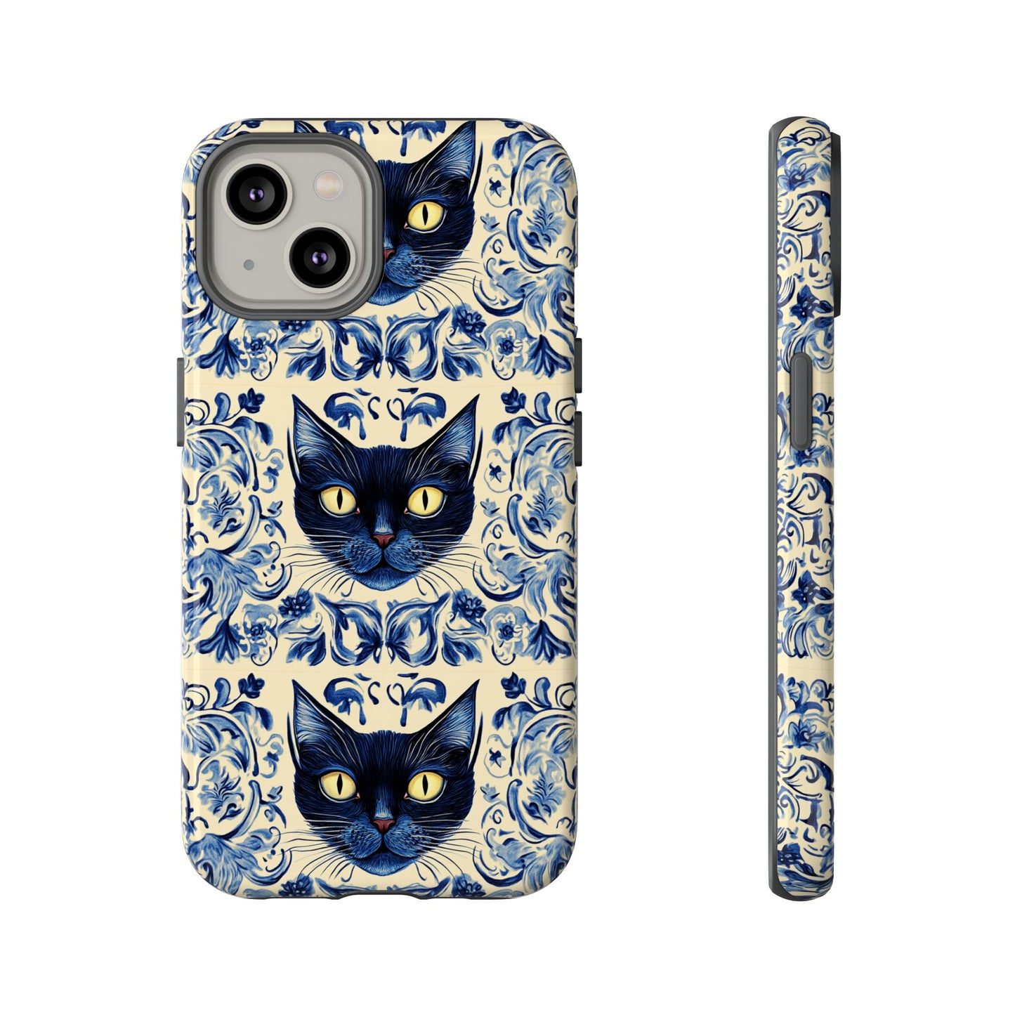 Tough Phone Case - Mediterranean Tile Motif With Blue Cats
