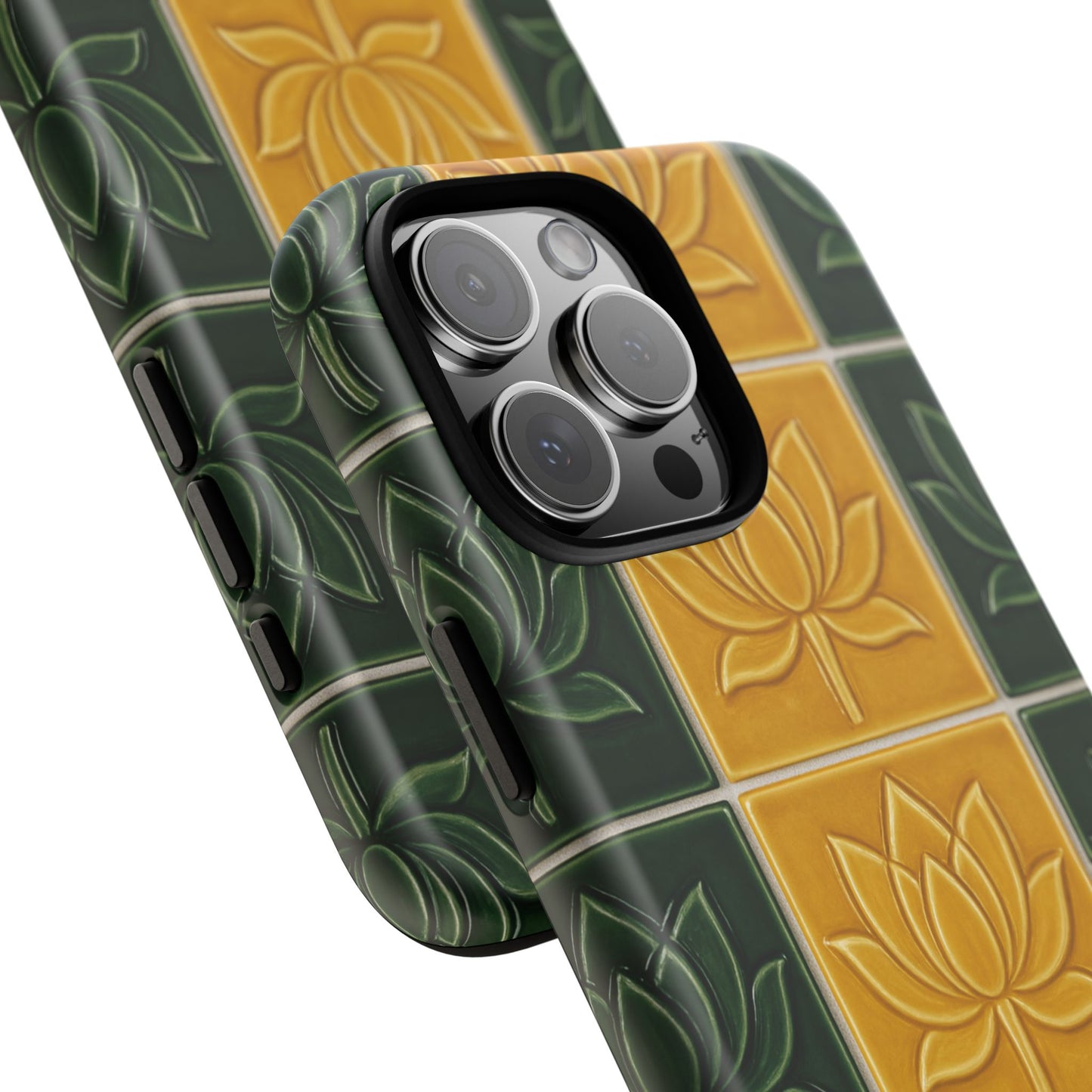 Tough Phone Cases - Mustard Yellow & Green Ceramic Tile From Caldas Da Rhaina, Portugal
