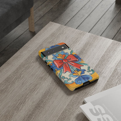 Colourful Ceramic Tile Design Phone Case With Red Bow