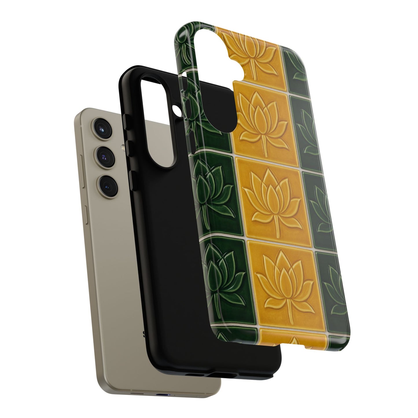 Tough Phone Cases - Mustard Yellow & Green Ceramic Tile From Caldas Da Rhaina, Portugal