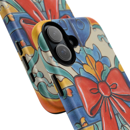 Colourful Ceramic Tile Design Phone Case With Red Bow