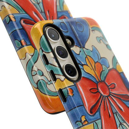 Colourful Ceramic Tile Design Phone Case With Red Bow