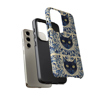 Tough Phone Case - Mediterranean Tile Motif With Blue Cats