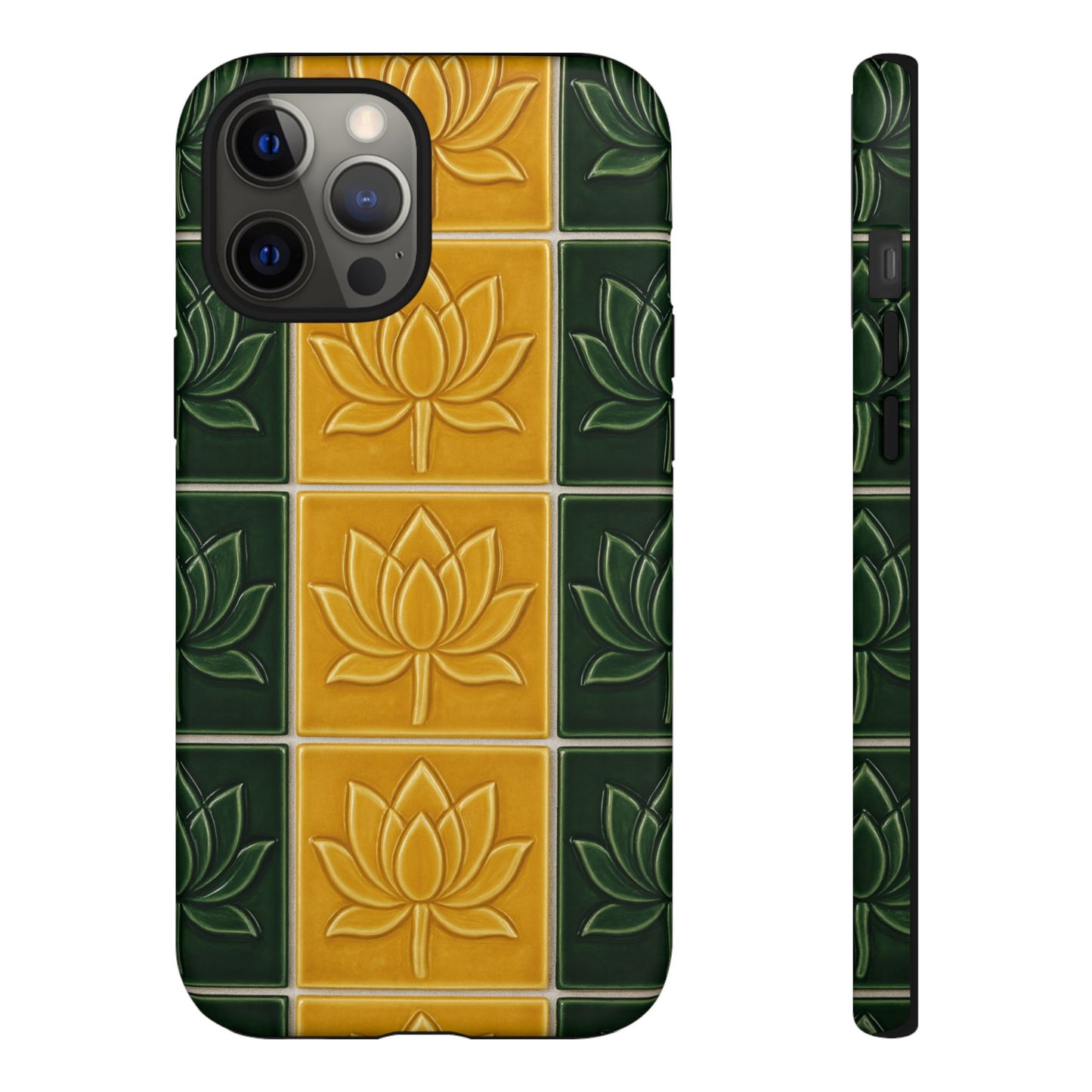 Tough Phone Cases - Mustard Yellow & Green Ceramic Tile From Caldas Da Rhaina, Portugal